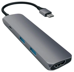 USB адаптер Satechi Slim Aluminum Type-C Multi-Port Adapter with Type-C Charging Port. Интерфейс USB-C. Порты USB Type-C, 2хUSB 3.0, 4K HDMI. Цвет серый космос. ST-CMAM