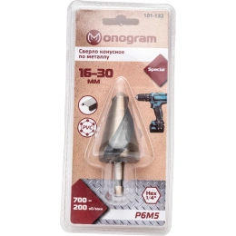 Сверло конусное спиральное по металлу 16-30 мм; Р6М5; Hex 1/4" Monogram 101-132