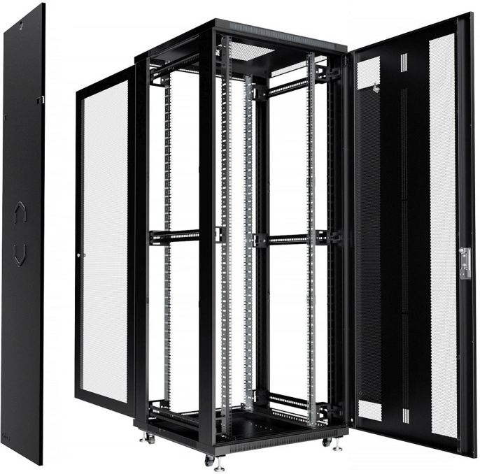 Cabeus ND-05C-42U80/80-BK Шкаф монтажный телекоммуникационный 19" напольный для распределительного и серверного оборудования 42U 800x800x2055mm (ШхГхВ) передняя и задняя перфорированные двери, ручка с замком, цвет черный (RAL 9004)