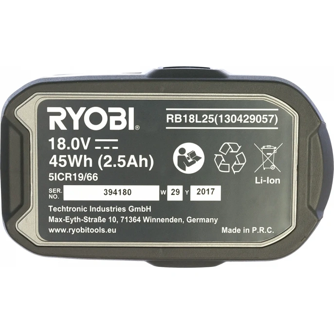 Аккумулятор Ryobi ONE+ RB18L25 5133002237 18 В; 2.5 А*ч; Li-Ion