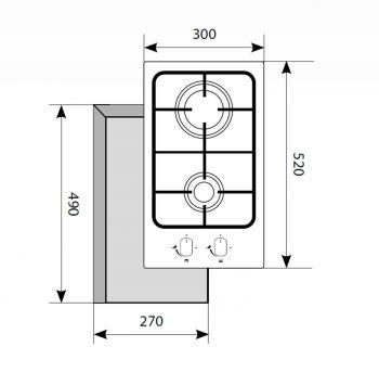 Газовая варочная панель LEX GVS 320 IX,  2 конфорки,  нержавеющая сталь,  серебристый