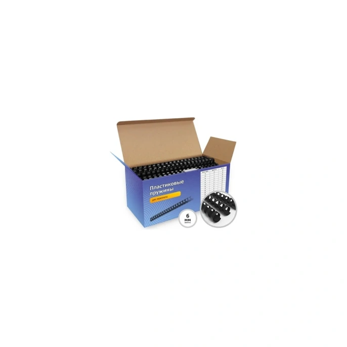 Пластиковые пружины 6 мм черные 100 шт./ Пружины пластиковые 6 мм черные 1-30 листов 100 шт, ГЕЛЕОС [BCA4-6B]