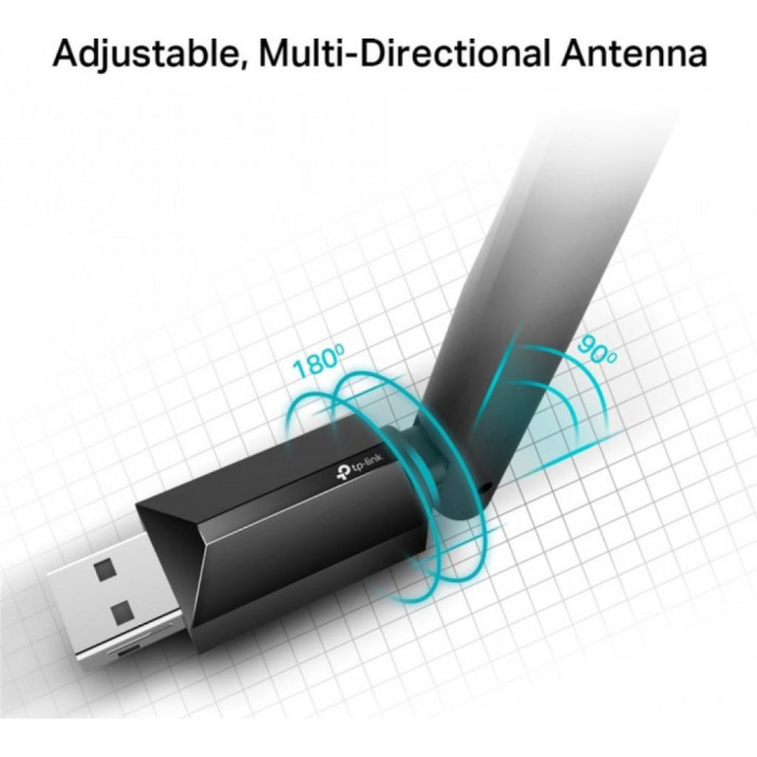 Wi-Fi адаптер TP-Link Archer T2U Plus AC600 Двухдиапазонный Wi-Fi USB-адаптер высокого усиления, 1T1R, до 433 Мбит/с на 5 ГГц или до 200 Мбит/с на 2,4