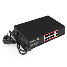 Exegate EX299021RUS Коммутатор неуправляемый ExeGate EDES-1010D.8PoE-96W 10-портовый UTP 10/100 Base-Tx: 8 портов IEEE 802.3af PoE , мощность PoE: 25W, суммарно 96W, 2 порта RJ45 uplink, настенный/н
