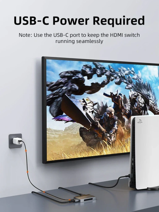Переключатель CABLETIME CP35G (CT-HS4K3-AG) 3-в-1, HDMI 2.1, 4K@60 Гц, космический серый