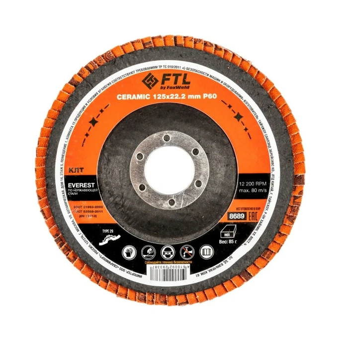 Круг лепестковый по нержавеющей стали Everest 29 125x22.2 мм; P60 FTL 8689