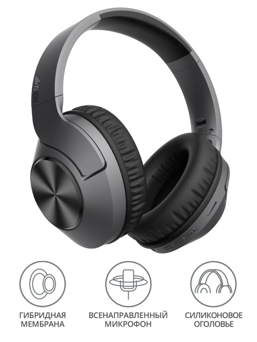Наушники A4TECH 2Drumtek BH300, Bluetooth, мониторные, черный [bh300 ash grey]