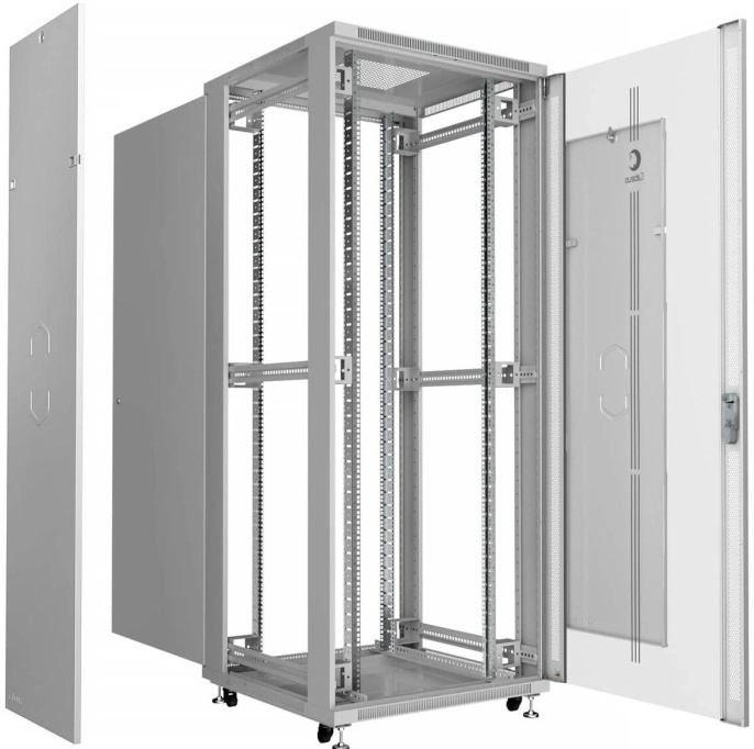 Cabeus SH-05C-42U80/80 Шкаф монтажный телекоммуникационный 19" напольный для распределительного и серверного оборудования 42U 800x800x2055mm (ШхГхВ) передняя стеклянная и задняя сплошная металлическая двери, ручка с замком, цвет серый (RAL 7035)