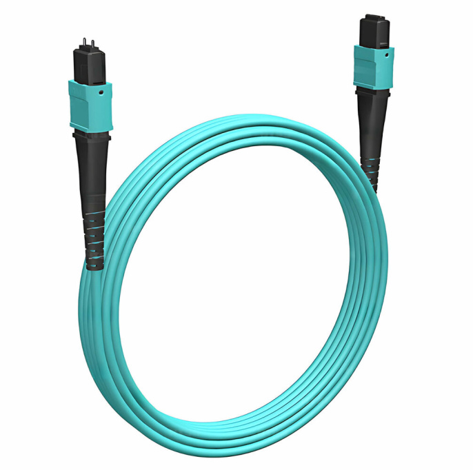 Оптический патч-корд MPO-MPO 50/125 MM Cabeus FOP-50-OM3-12-MPO(F)-12-MPO(M)-B-2m 2 метра бирюзовый LSZH