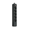 Сетевой фильтр QUMO Power Bar 5SP4U P-0005, 5 розеток, 2500 Вт, 10A, кабель 2м 3*1 мм чистая медь, пожаробезопасный пластик, евровилка, 3 USB порта 3,1A суммарно 42090