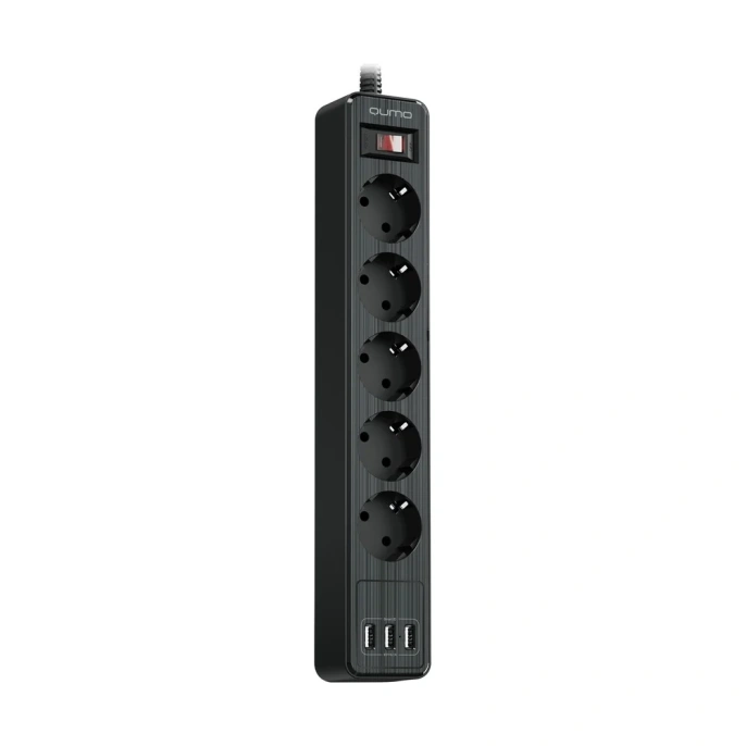 Сетевой фильтр QUMO Power Bar 5SP4U P-0005, 5 розеток, 2500 Вт, 10A, кабель 2м 3*1 мм чистая медь, пожаробезопасный пластик, евровилка, 3 USB порта 3,1A суммарно 42090