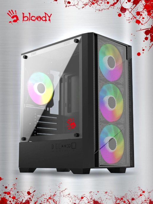 Корпус mATX BLOODY CC-124, Mini-Tower, без БП,  черный [cc-124-bk]