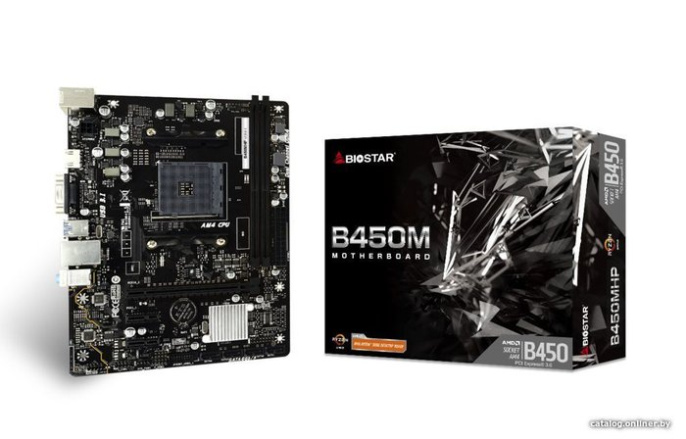 Материнская плата Biostar B450MHP Ver. 6.1 mATX, 17.4x 22.6 см, AMD B450, 2xDDR4 DIMM, 3200МГц, до 64 Гб, звук 7.1, 4xSATA3.0 6Gb/s , 2xPCIe2.0x1, 1xPCIe 3.0x16