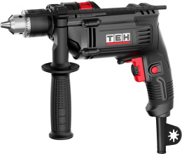 Дрель TEH TD1309A (ударная, сетевая, с звеньевым патроном, мощность: 850 Вт, диаметр оснастки: 1.5-13 мм, диаметр сверления: металл 13 мм, камень 13 мм, дерево 35 мм, поставляется в коробке)