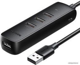 Хаб UGREEN CM416-80657 USB-A 3.0 to 4 USB-A 3.0, с проводом 1m; Поддержка жесткого диска 12 ТБ; С портом питания Type-C; Светодиодные индикаторы; Скорость до