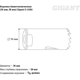 Коронка биметаллическая 36 мм; 38 мм Gigant G-11061