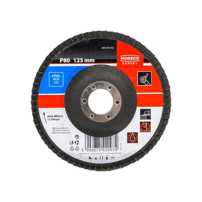 Диск шлифовальный лепестковый 125 мм, Р80, плоский MODECO MN-68-843