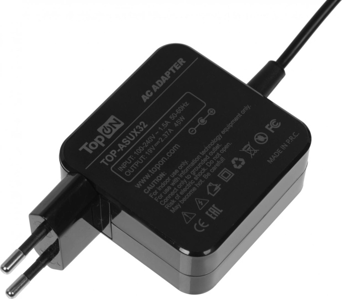 Адаптер питания TopON TOP-ASUX32,  19 В,  2.37A, 45Вт,  черный [102017]