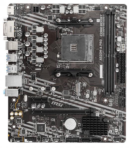 Материнская плата MSI A520M-A PRO A520, AM4, 2*DDR4, 1*PCIEx16, 1*PCIEx1, 1*M.2, 6*USB3.2Gen1, 6*USB2.0, 4*SATA3.0, 1G, DVI, HDMI, M-ATX, RTL