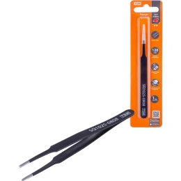 Прямой пинцет TDM ELECTRIC 120 мм, плоское жало 3 мм, блистер, серия "Рубин" SQ1025-0808