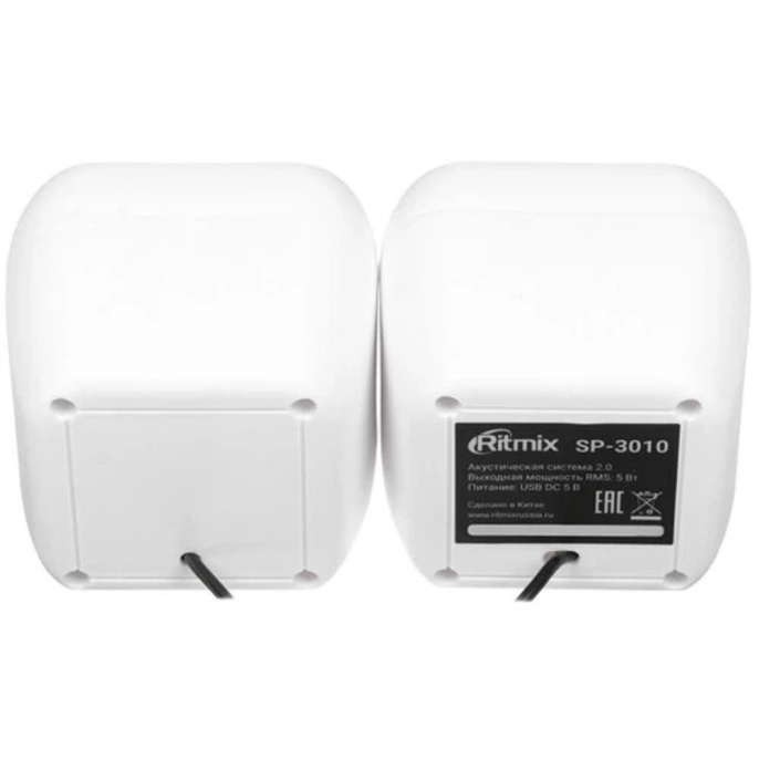 RITMIX SP-3010 white {RMS: 5 Вт 2 х 2,5 Вт , Диаметр динамиков: 2’’, Частотный диапазон: 100 -20 кГЦ, Отношение сигнал/шум: ?80 дБ}