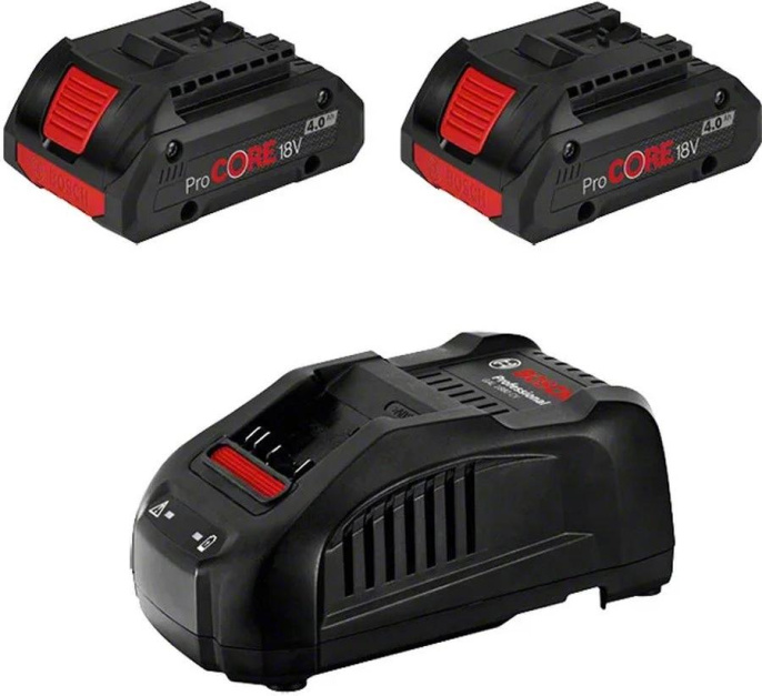 Батарея аккумуляторная Bosch 2 АКБ ProCORE +GAL1880CV, 18В, 4Ач, Li-Ion, ЗУ в комплекте [1600a016gf]