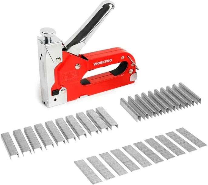 Степлер ручной Workpro WP223005 скобы тип 53: 4-14мм гвозди J 10-14 мм кейс в комплекте