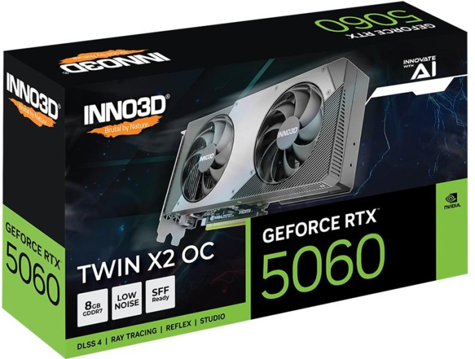 Видеокарта INNO3D RTX 5060 Twin X2 OC//RTX5060, HDMI, DP*3, 8G,D7 N50602-08D7X-195070N