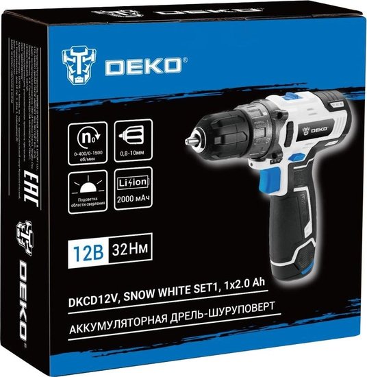 Дрель-шуруповерт аккумуляторная DEKO DKCD12V SNOW WHITE 083-1106