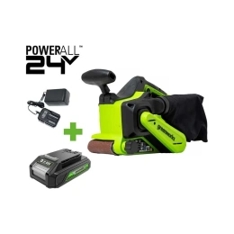 Ленточная шлифовальная машина GreenWorks G24BS, 24V, б/щет, 76х457мм, 259 м/мин, 1x2Ач,ЗУ, коробка 3100607VUA