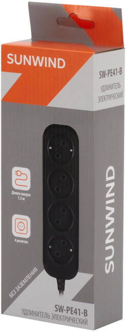 Сетевой удлинитель SunWind SW-PE41-B, 1.5м, черный