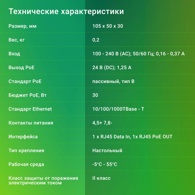 Инжектор PoE Digma DNP30W24GTBP 10/100/1000BASE-T 30Вт 100-240В (АС)