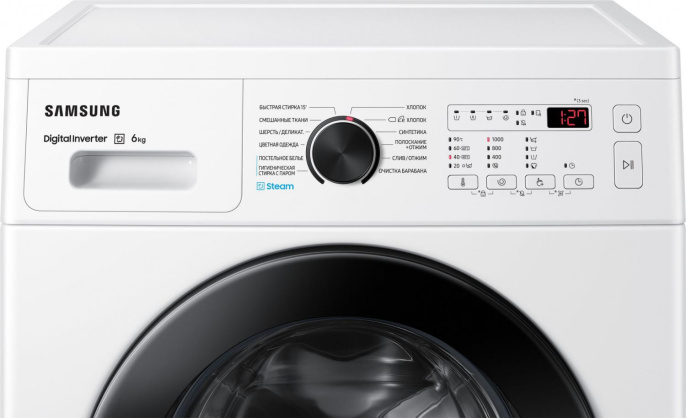 Стиральная машина Samsung WW60AG4S00CELP, с фронтальной загрузкой, с паром, 6кг, 1000об/мин, инверторная