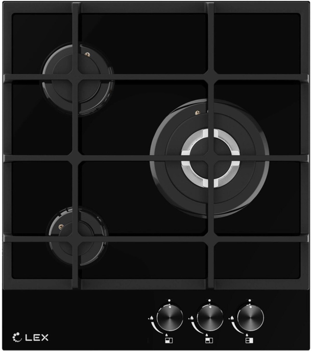 Газовая варочная панель LEX GVG 431 BBL,  3 конфорки,  закаленное стекло,  черный