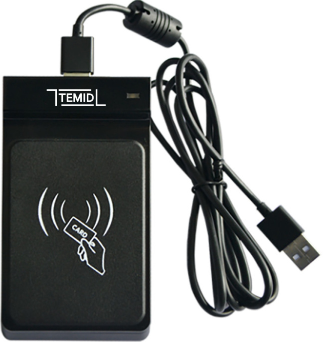 Считыватель Temid CR20M (USB, RFID карта MIFARE (13.56МГц), расстояние считывания: до 3 см, питание: USB 5V DC/Max. 60mA, размеры: 117.2x66.2x17мм, цвет: черный)