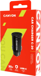 Автомобильное зарядное устройство Canyon CNS-CCA20B,  USB-C, 20Вт, 3A, черный