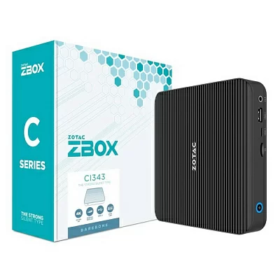 Платформа ZOTAC ZBOX CI343 (ZBOX-CI343-BE), Barebone Intel N100, 1x DDR5-4800, M.2 SSD slot, 2x GLAN, WIFI, BT, DP/HDMI EU+UK PLUG, passive cooling