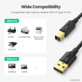 Кабель для принтера UGREEN US135 20847 USB 2.0 Am to USB-Bm Print Cable. Длина: 2 м. Цвет: черный
