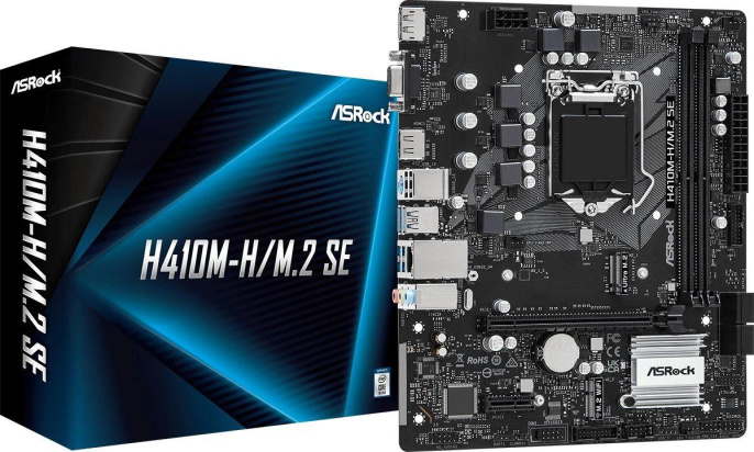 MB ASRock H410M-H/M.2 SE Soc-1200 H370 PCI-Ex16 PCI-Ex1 M.2+M.2 Wi-Fi/BT 1GbE LAN 2xDDR4 2933MHz DP+HDMI+VGA mATX нет поддержки 11 поколения Retail