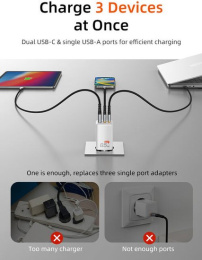 Зарядное устройство CABLETIME GA65W (CT-GAN65-PW) GaN PD3.0 2C1A 65 Вт, белый