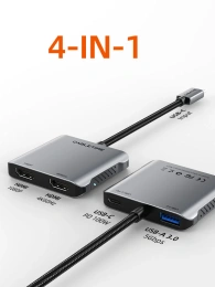 USB-концентратор CABLETIME CB76G (CT-HUBM1-AG) 4-в-1 4K 60 Гц MST USB C к двойному HDMI HUB - Gray