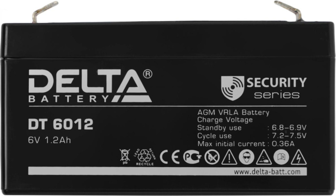 Аккумуляторная батарея 6V/1.2Ah Delta DT 6012 97/24/51(56), 0.29кг, 5лет, F1  4614010040026