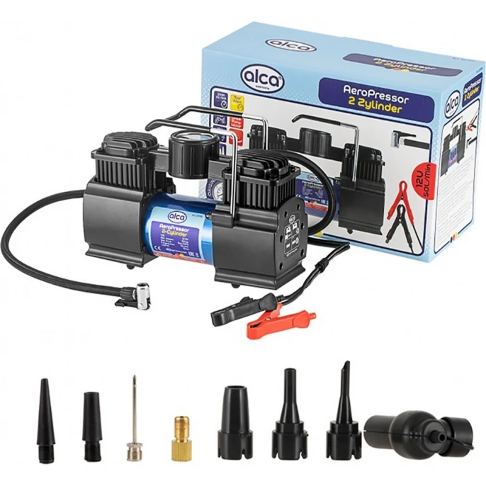 Компрессор Alca 2-х цилиндровый, 50 л/мин, 11 бар, зажим от АКБ, 12 В, 300 Вт 227000