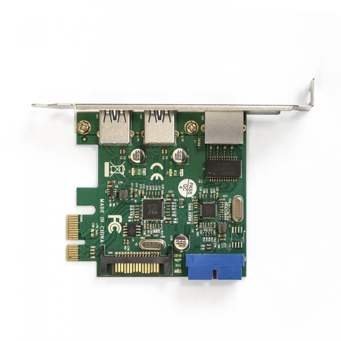 Контроллер сетевой ExeGate EXE-362 (PCI-E x1 v2.0, LAN UTP 1000Mbps + 2*USB3.0 ext. + 1*19pin int. (внутренние коннекторы для подключения 2*USB3.0 портов на корпусе), разъем доп.питания, Chipset VL805 + RTL8153B) EX290278RUS