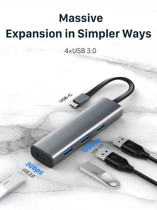 USB-Хаб CABLETIME CB21G (CT-HUBP4-AG) на USB3.0×4 4-в-1