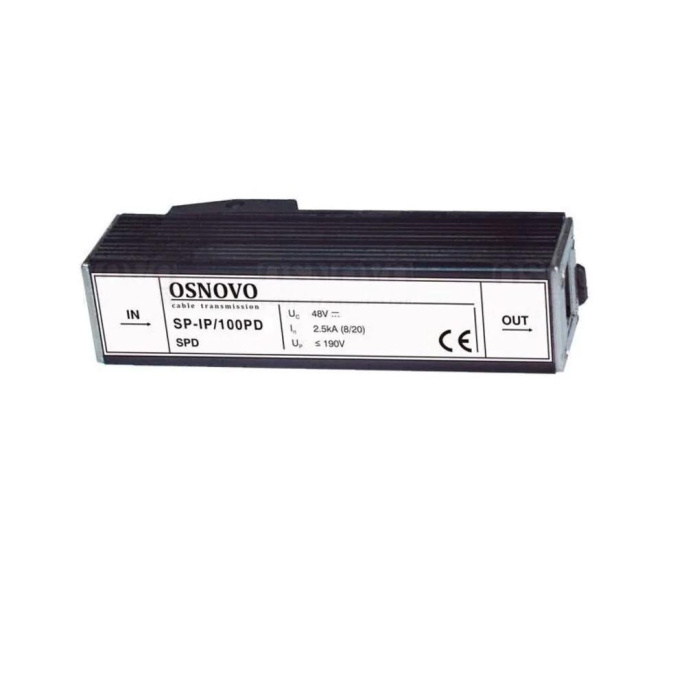 SP-IP/100PD Устройство грозозащиты для локальной вычислительной сети скорость до 100Мбит/с с защитой линий PoE af/at, метод B, контакты 4/5, 7/8 , двухуровневая защита.