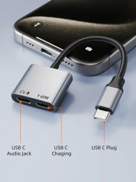 Адаптер CABLETIME CPA2G (CT-CMCC-AG) USB C на USB C Audio+USB C PD 60 Вт