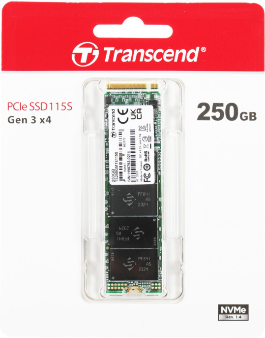 SSD накопитель Transcend 115S TS250GMTE115S 250ГБ, M.2 2280, PCIe 3.0 x4, NVMe, M.2