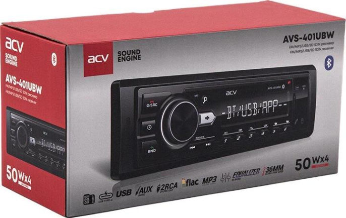 Автомагнитола ACV AVS-401UBW 1DIN 4x50Вт v5.0 USB 2.0 AUX 1.3" 2 RDS 43343