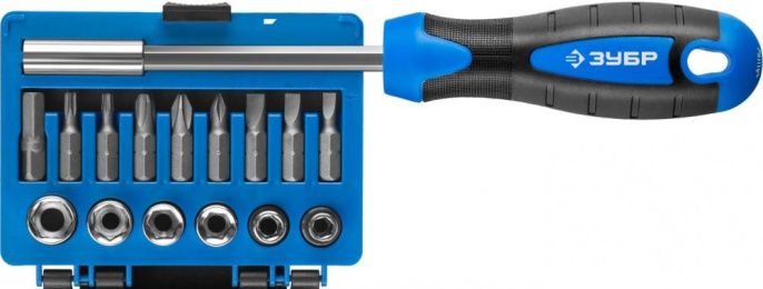 Отвертка с насадками  Зубр Профессионал 25216, 16 предметов, в жестком кейсе